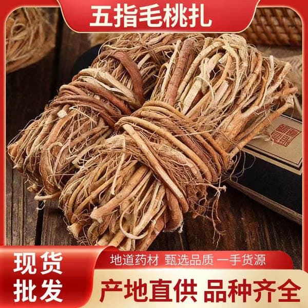 In-Stock Direct Shipment of Authentic Guangdong Wild Five-Fingered Peach Root Bundles, Chinese Herbal Medicine for Soup, Dry Goods with Coconut and Milk Fragrance