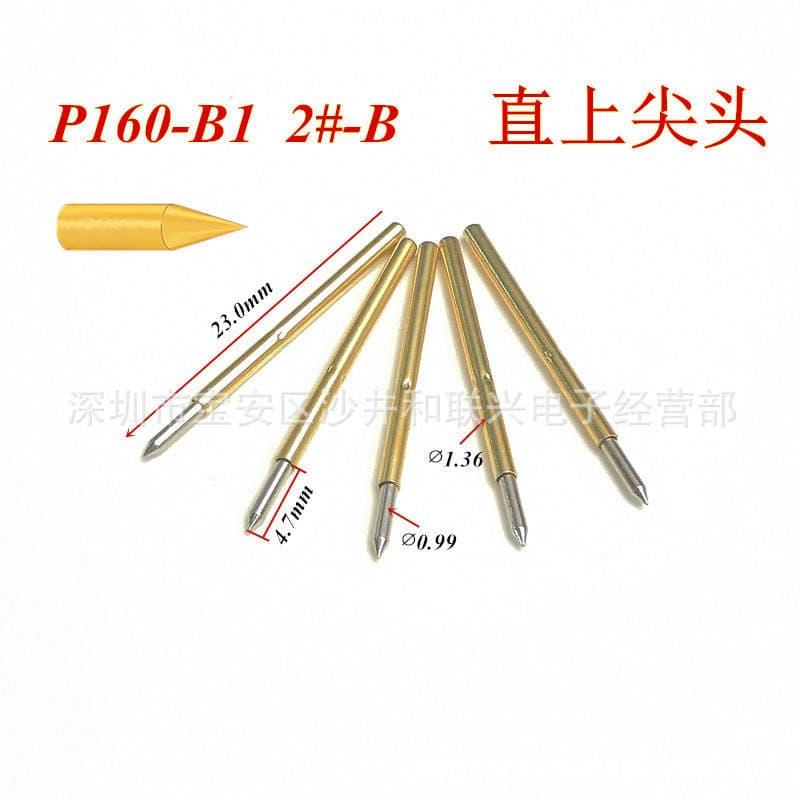 Probe test pin P160-B1(2#-B) straight tip 1.36mm spring pin drilling 1.7mm thimble 1