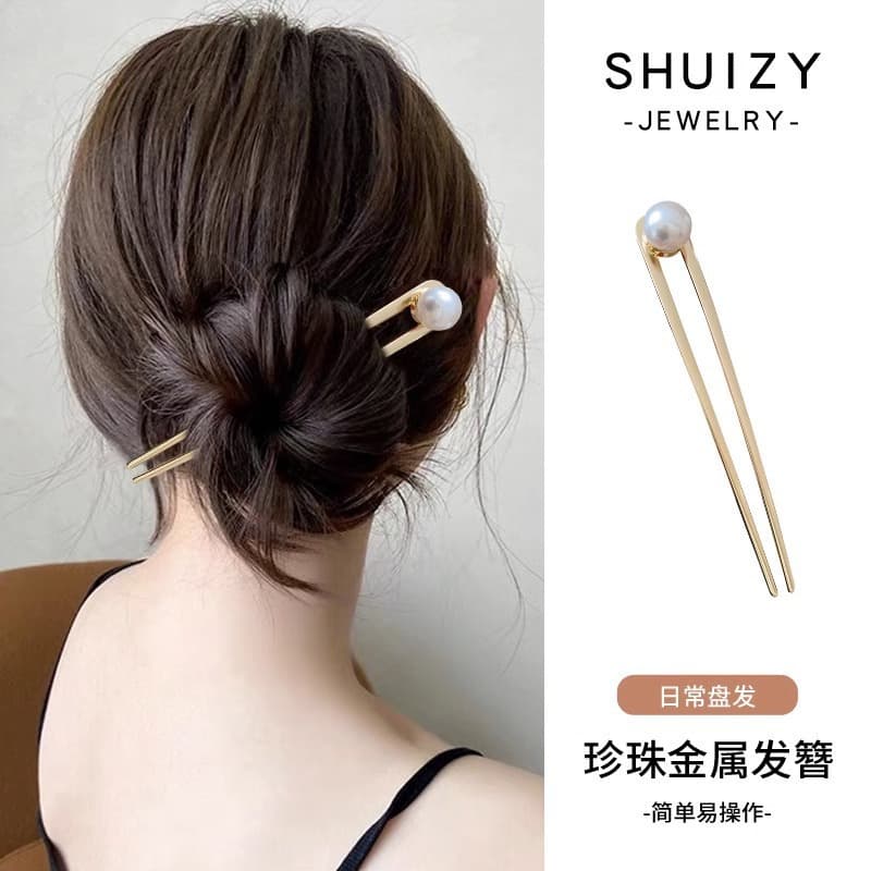 4#Golden pearl hairpin