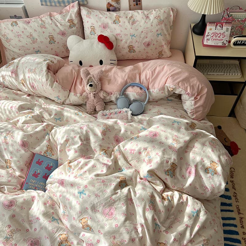 Category a Maternal and Infant-Grade Bedding Four-Piece Set, Ins-Style Bed Sheet, Duvet Cover, Fitted Sheet, Student Dormitory Three-Piece Set, Cartoon 3