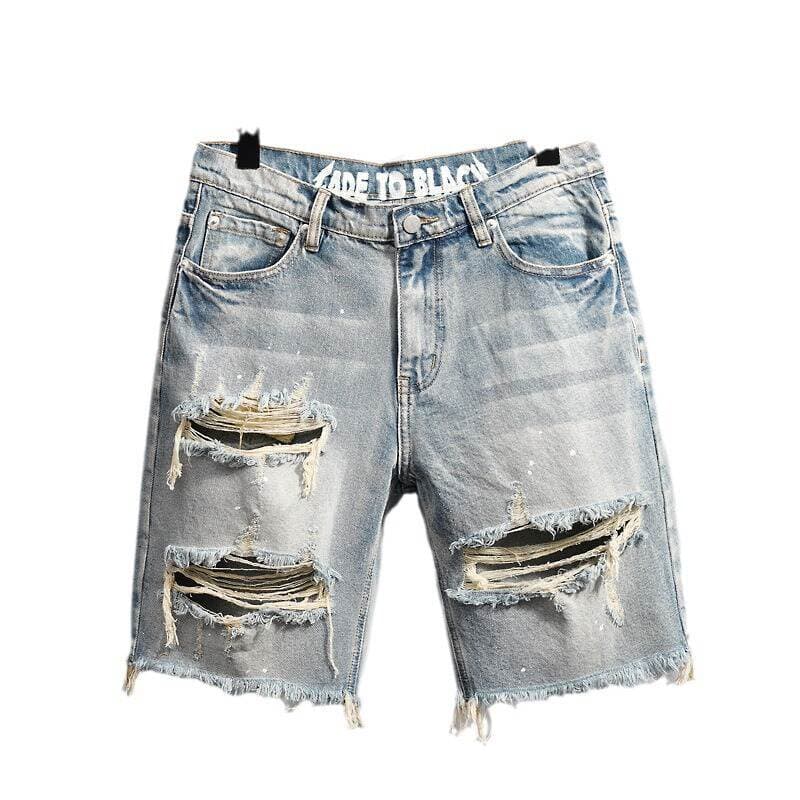 Men's Rough Denim Shorts 2024 Summer Thin Trendy Brand Five-point Pants Casual All-match Slim-fit Straight Pants 5