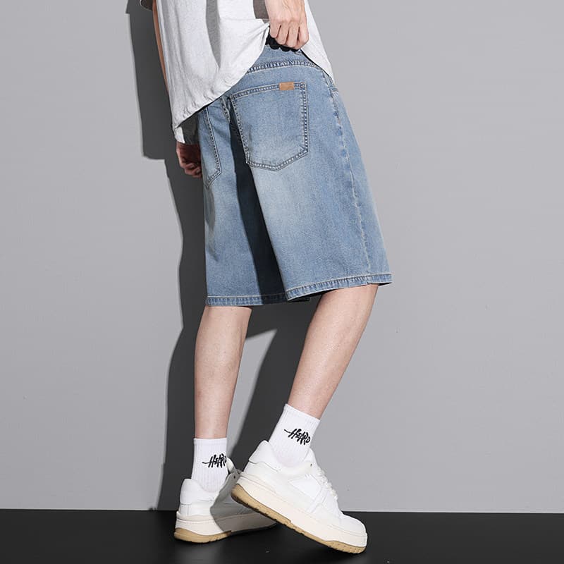 526 deep nostalgic tencel elastic waist zipper—half length pants