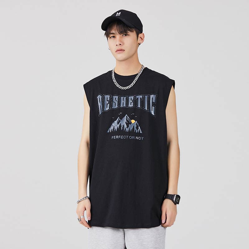 3218 | Large size men's vest men's ins Tide brand large size loose fat casual sports all-match sleeveless T-shirt 2