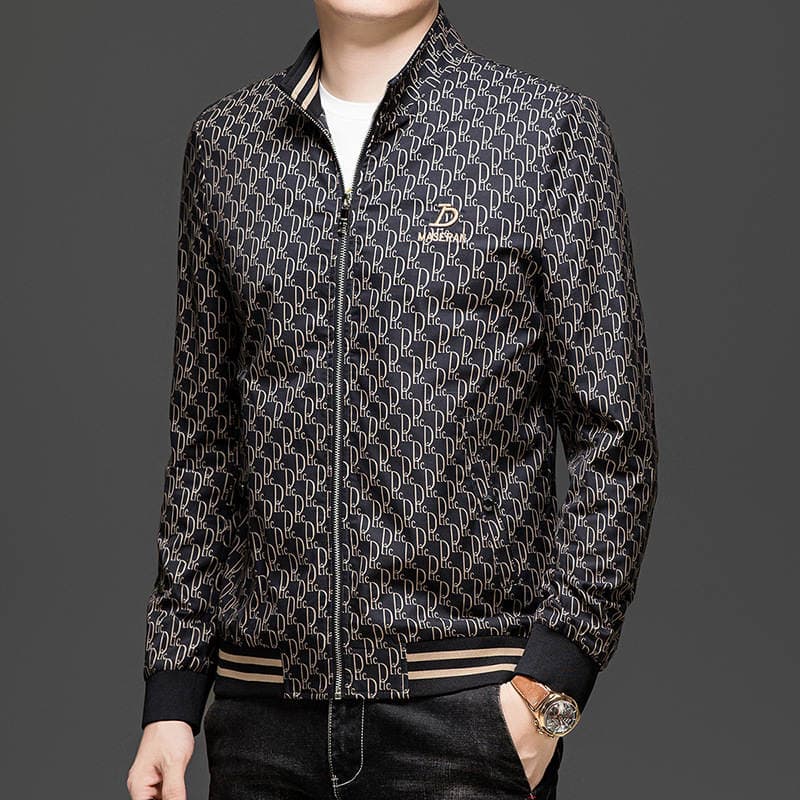 Trendy Stand-Up Collar Loose Jacket for Men, New Spring and Autumn Windproof Casual Outdoor Men's Printed Cardigan Jacket 4