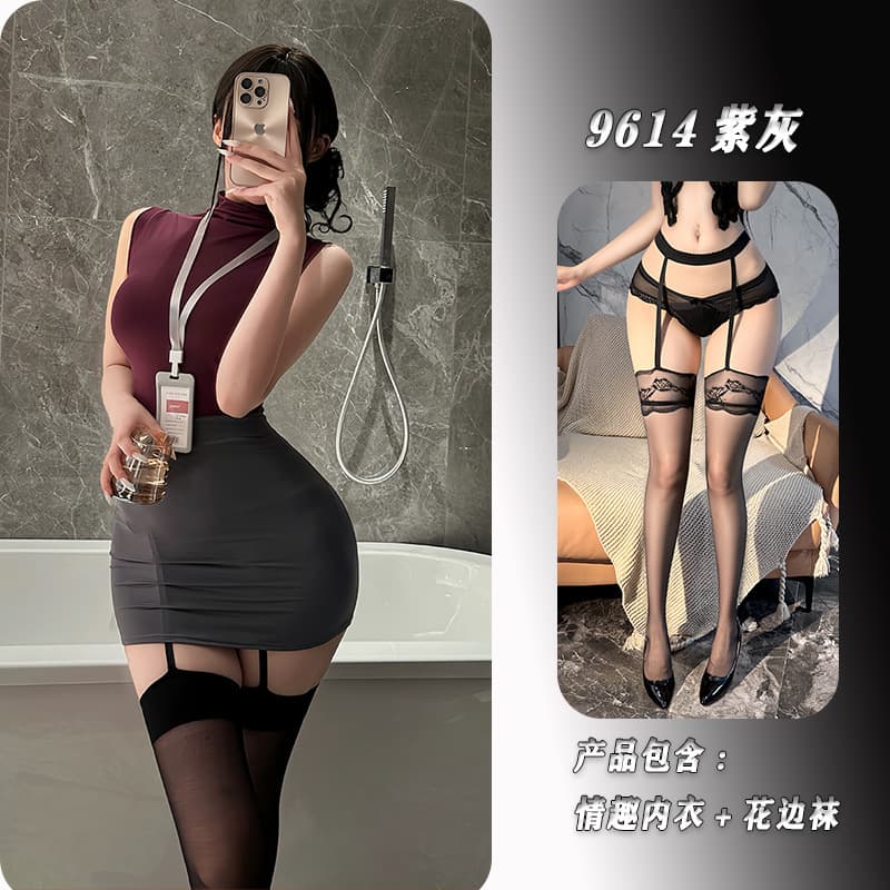 Purple gray + lace garter stockings