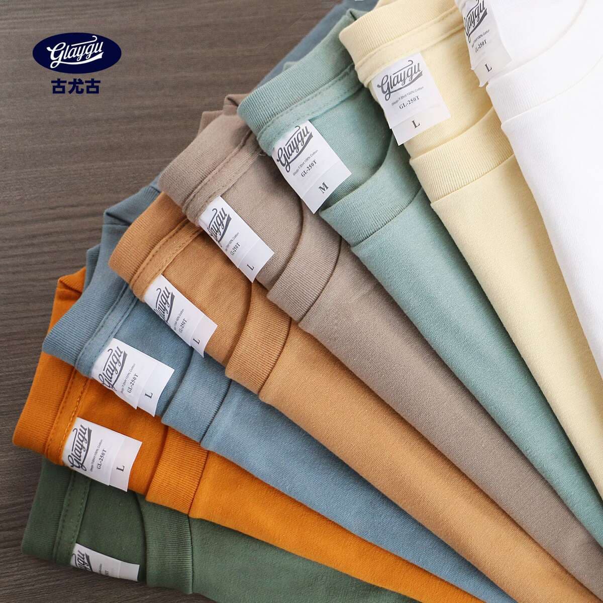 250g Japanese Heavy Weight Loose Pure Cotton Short-sleeved T-shirt Men's and Women's White T-shirt Solid Color Loose Base Shirt Trendy INS 1