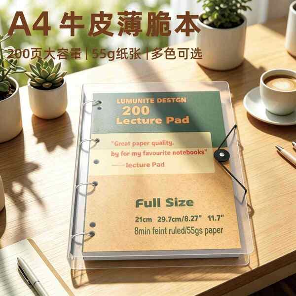 A4 American-style thin and crisp binder notebook cover with strap for organizing workbooks and notepads