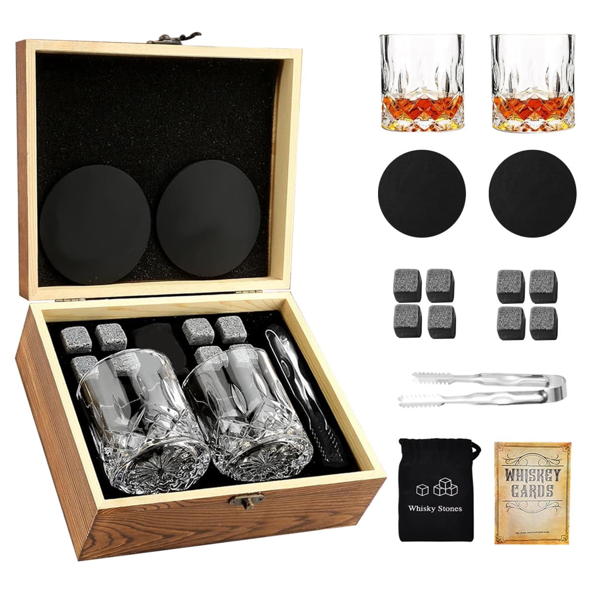 Wooden box lemon cup double cup whiskey 2 cups 8 stone felt pad coaster