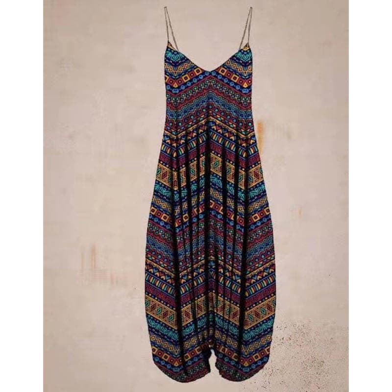 Cross-border 2023 new women's clothing Amazon ethnic style printed suspender pants beach loose plus size harem pants 2