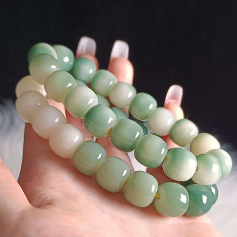 Gradient Green White Jade Bodhi Root Bracelet Bodhi Hand String Text Play Handheld Soft Finger Plate Play Factory Hot Sale 5