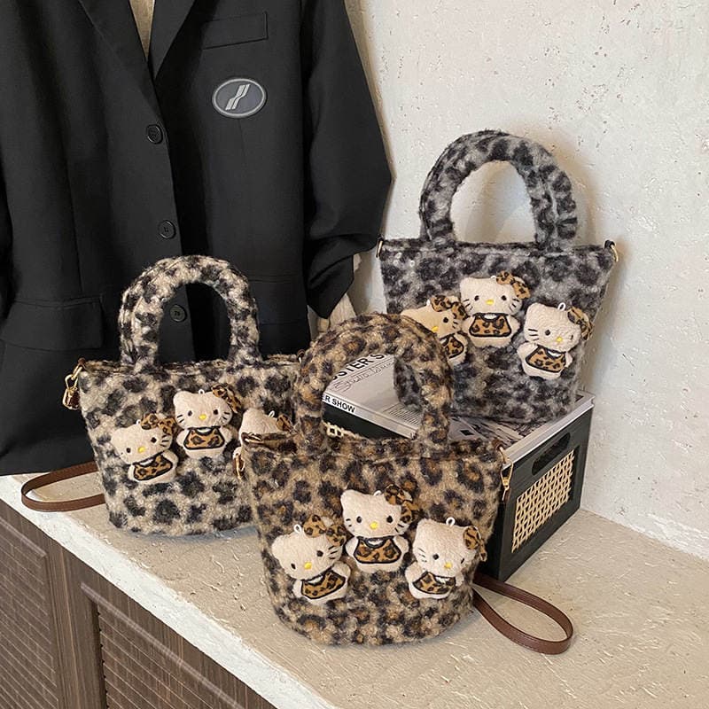 2025 Payız-Qış Yeni Yumşaq Çanta, Sevimli Leopard Printli Qız Tələbə Çiyin/Çapraz Çantası 1