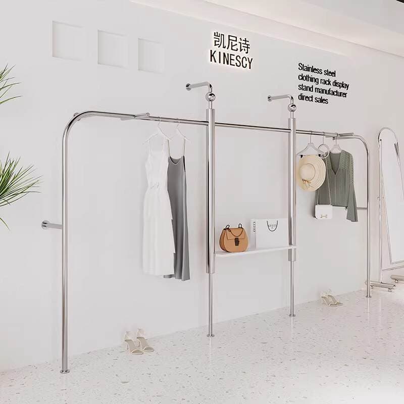 Display Racks for Clothing Stores, Trendy Clothing Racks, Movable Stainless Steel Floor-Standing Island Clothing Display Racks 4