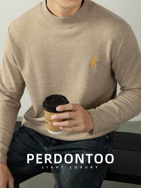 [Smart Commuting] Warm Wool Mulberry Silk Double-Sided Velvet Autumn and Winter T-Shirt Men's Mid-Collar Heating Warm Top