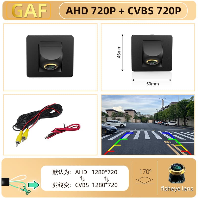 Ahd720p/cvbs dual control function, golden fisheye wide angle