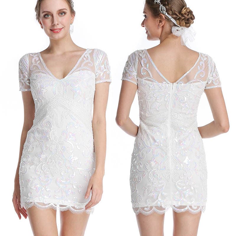 Factory Customized Short Sexy Retro Sequin Dress Nightclub Party Eye-Catching V Neck Hip-Hugging Slim Dress 4