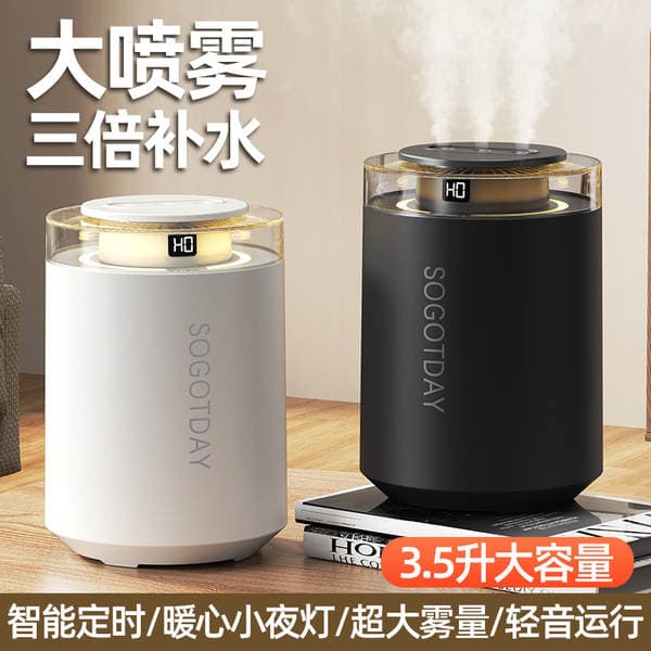 Humidifier for Bedroom, Small Household Air-Conditioned Room, Mother and Baby, 3.5-Liter Large Capacity, Night Light, Three-Spray Air Hydration Machine