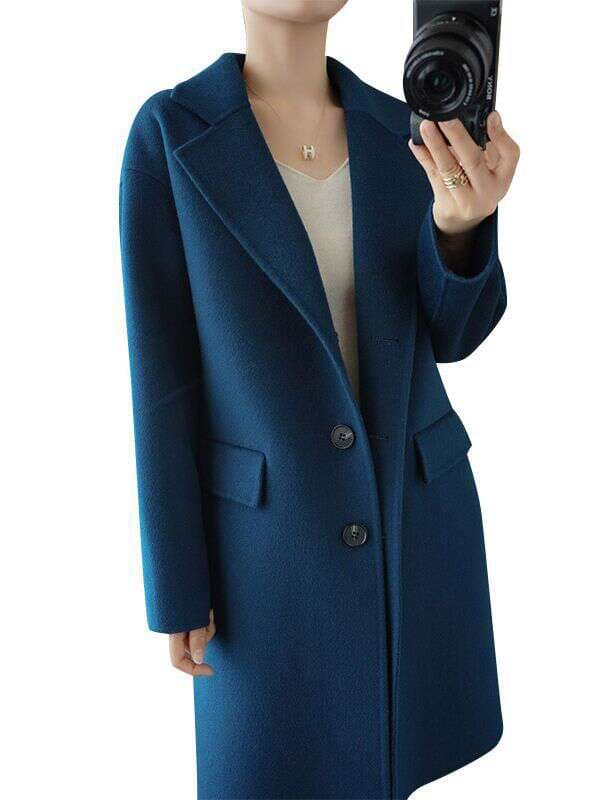 2023 autumn and winter New pure wool double-sided woolen coat coat slim fit mid-length suit collar temperament Woolen 5