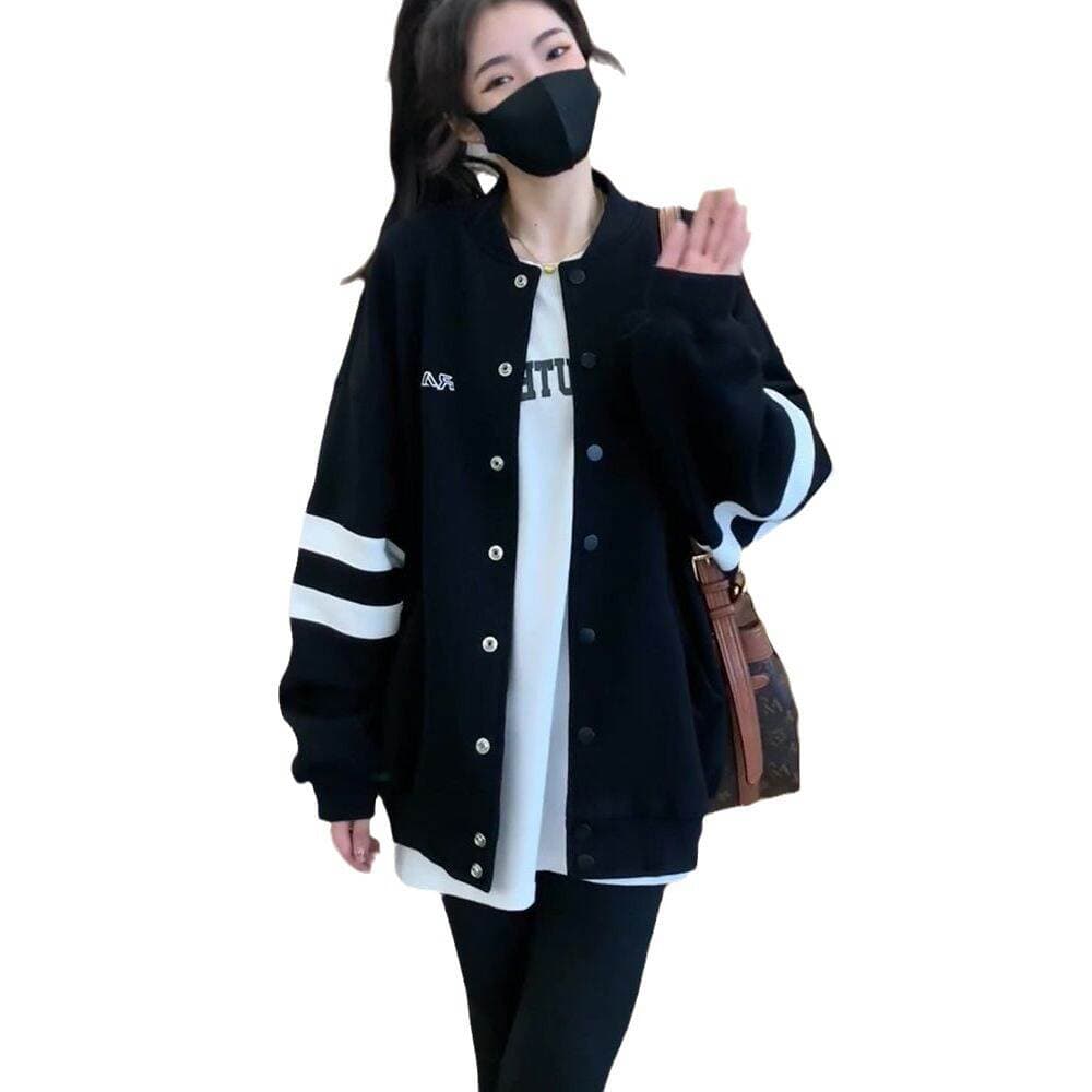 Plus size women's clothing autumn and winter New Style fat mm200 kg belly covering slimming top loose lazy style baseball uniform jacket 5