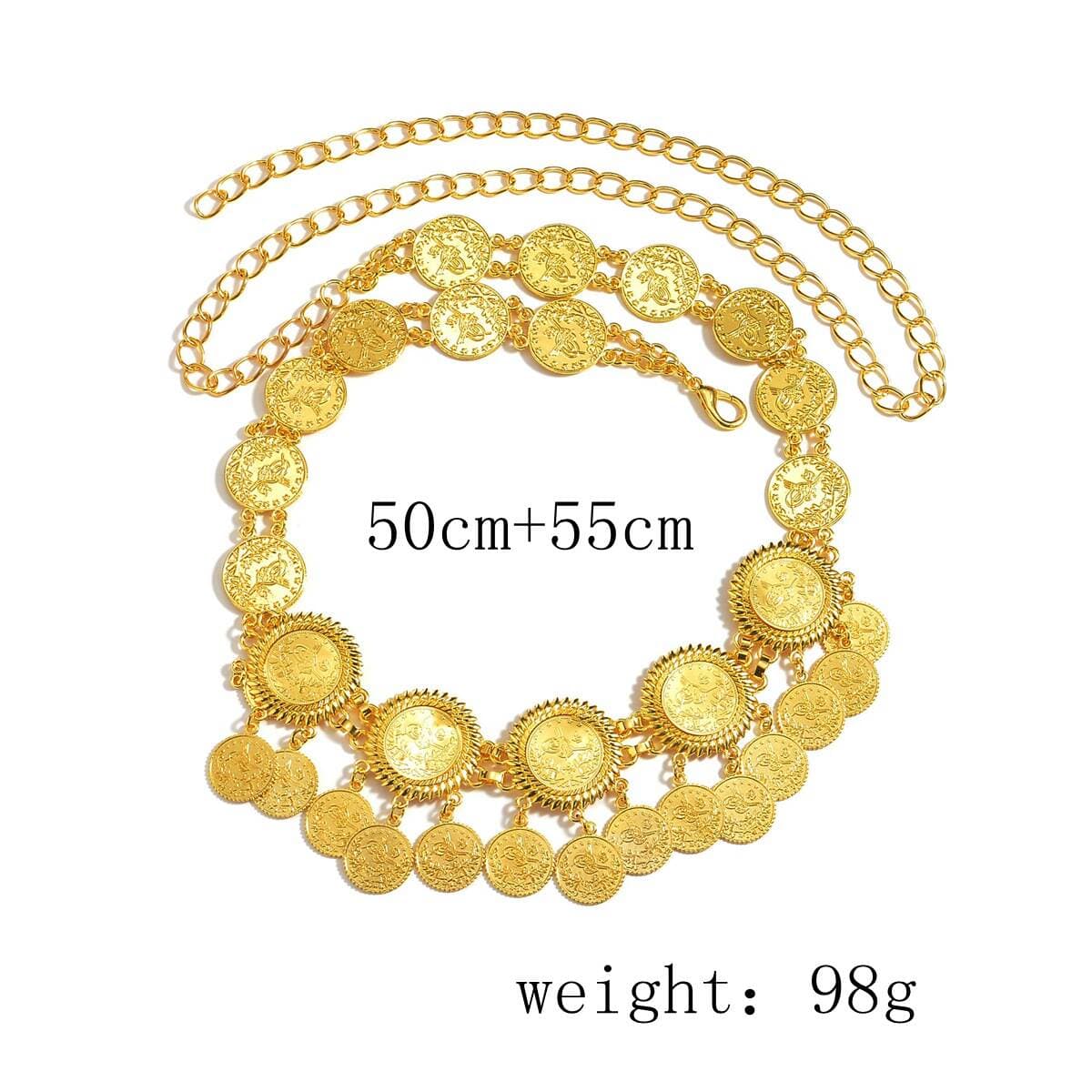 Middle East Hot Selling Jewelry New Fashion Gold Metal Heavy Industry Coins Tassel Waist Chain Women's Skirt Accessories 4