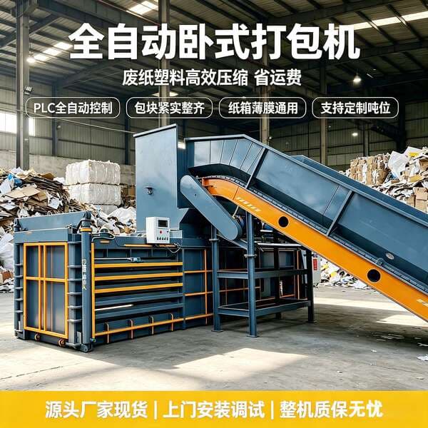 Horizontal hydraulic baling press for plastic film and waste paper bags, available in large, medium, and small sizes, customizable by the manufacturer