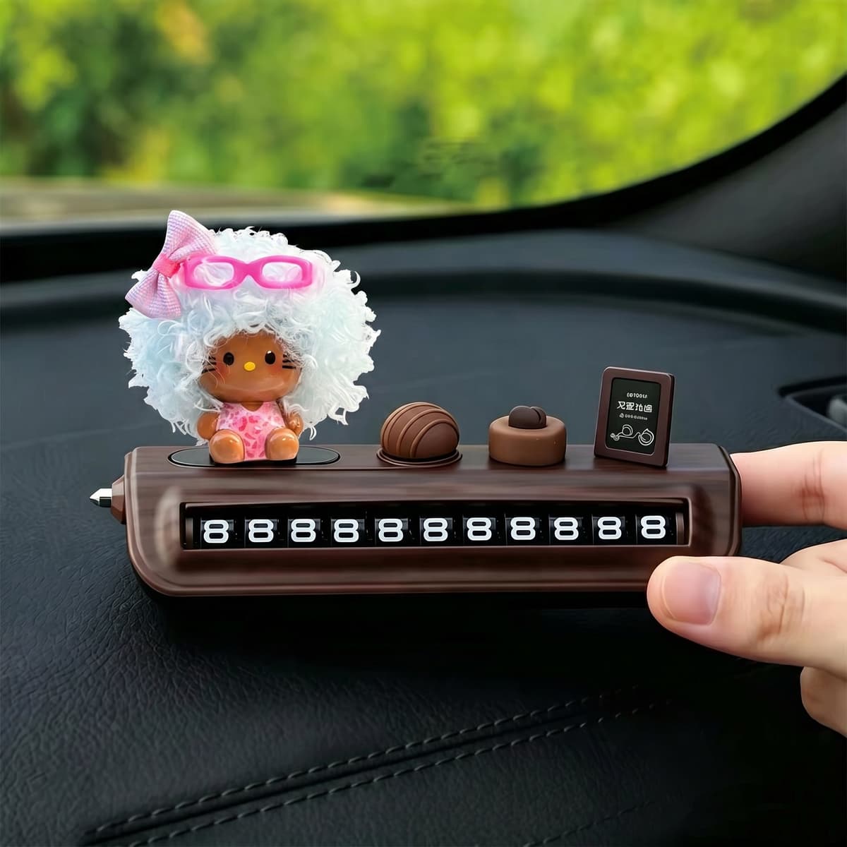 [with turntable that can be rotated] pink afro kt + wood grain parking sign - with safety hammer