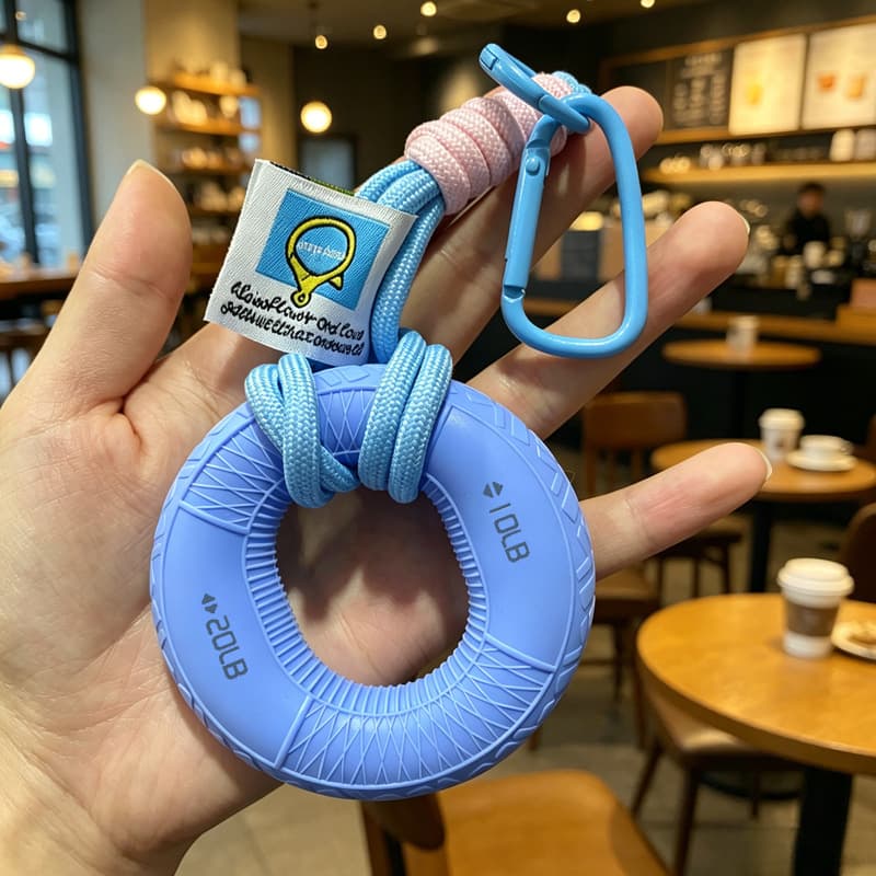 Blue grip ring + buckle cloth label lanyard