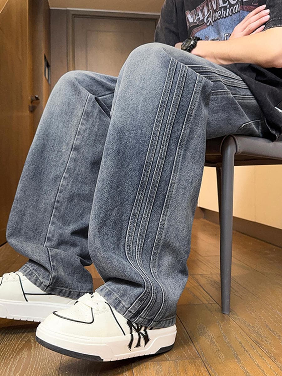 Teenagers' Spring & Fall Jeans for Boys, Junior High School and High School Students, Loose Straight Pants, Big Children's Wide-Leg Casual Long Pants 5