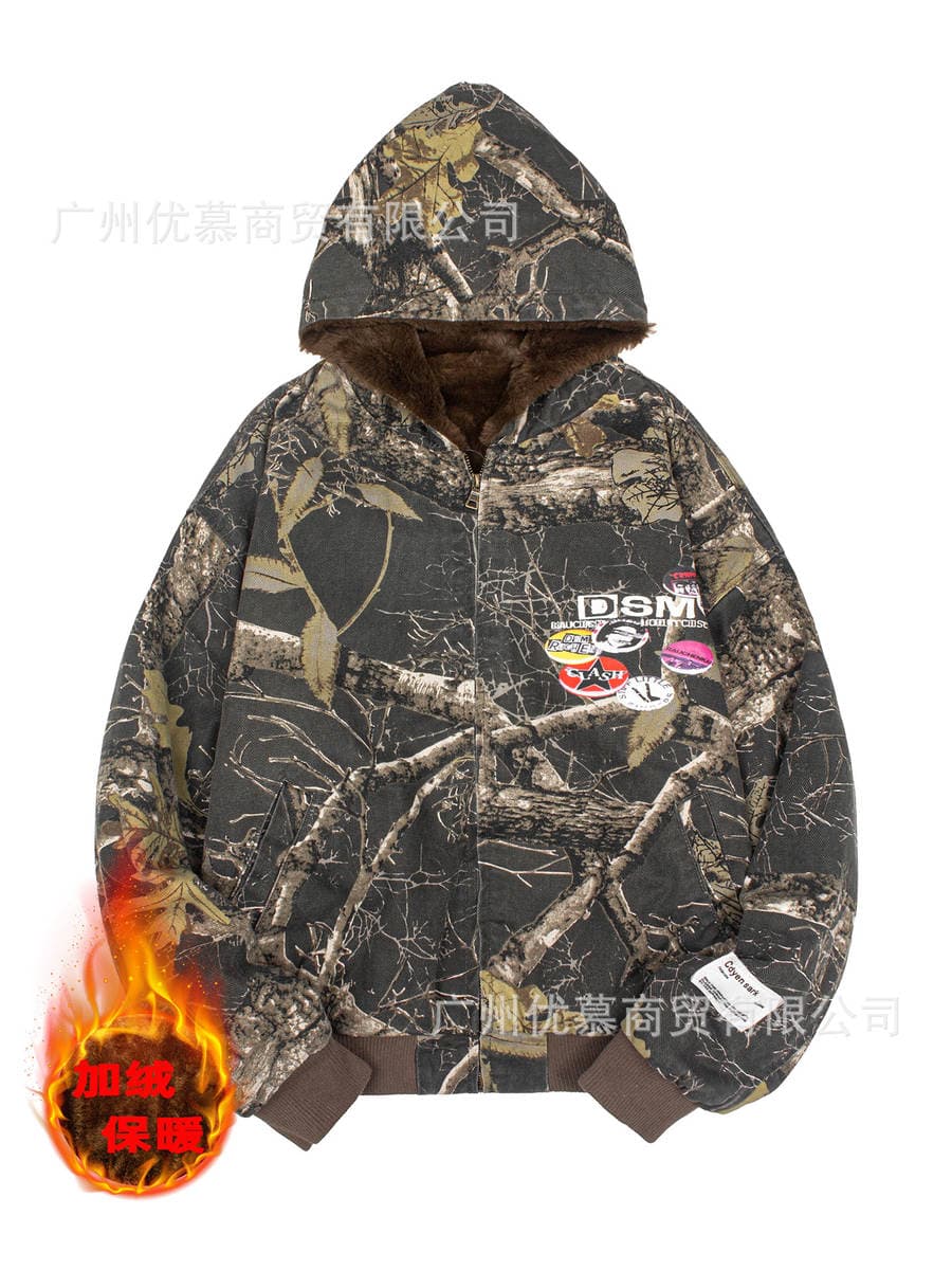 Cross-Border Men's and Women's Same Style Full-Print Velvet Thickeneded Cotton Jacket for Winter Loose Cashmere Warm All-In-One Hooded Jacket 3