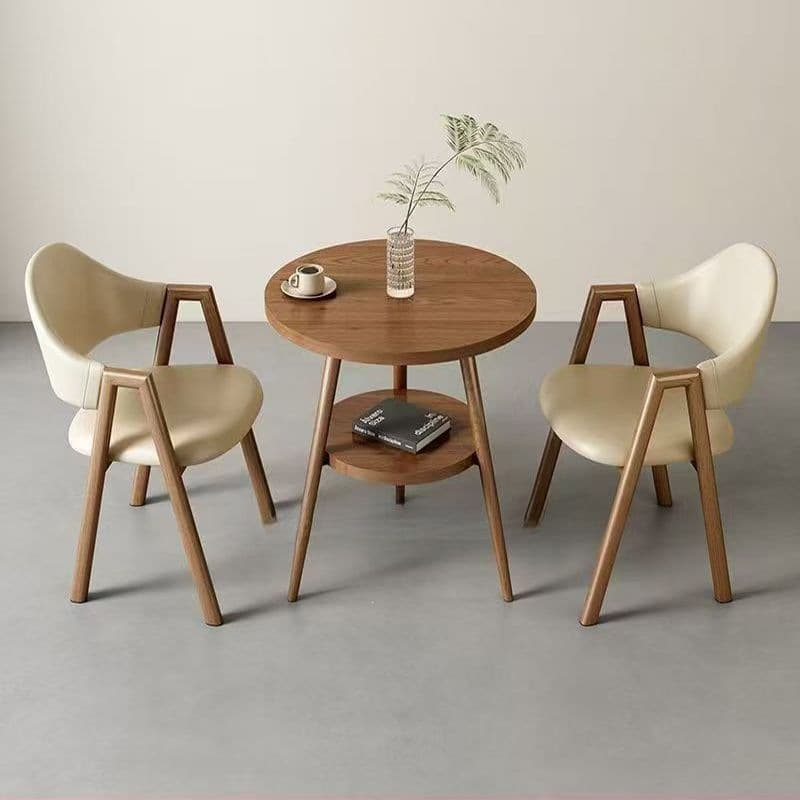 Round table + 2 chairs [remarks on table and chair colors]