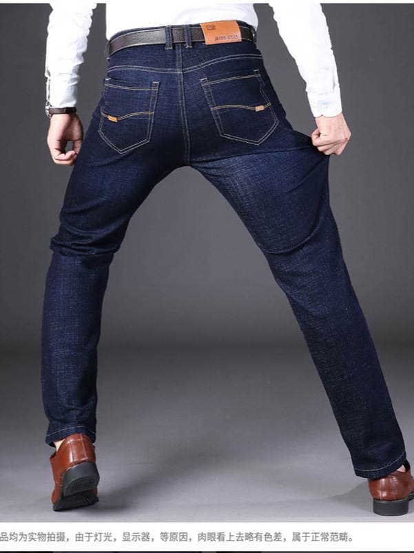Factory Direct Sale Spring and Autumn Men's Straight Slim Fit Stretch Casual Jeans, Winter Fleece-Lined Thickened Warm Men's Pants 5