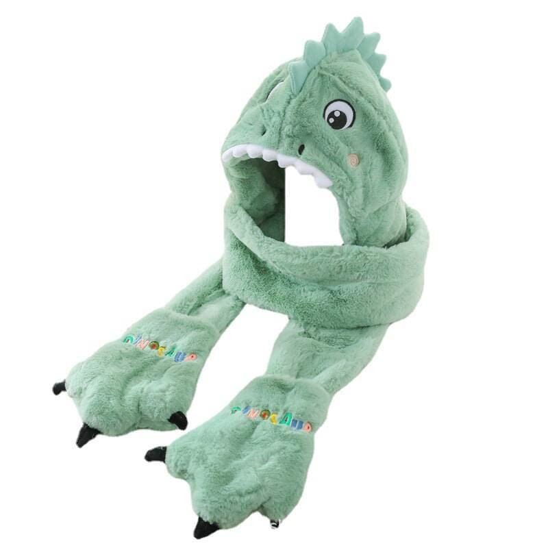 Winter Warm Children's Thickened Dinosaur Hat, Scarf, Gloves, and Ear Protection Three-Piece Set Integrated Hat for Warmth 5