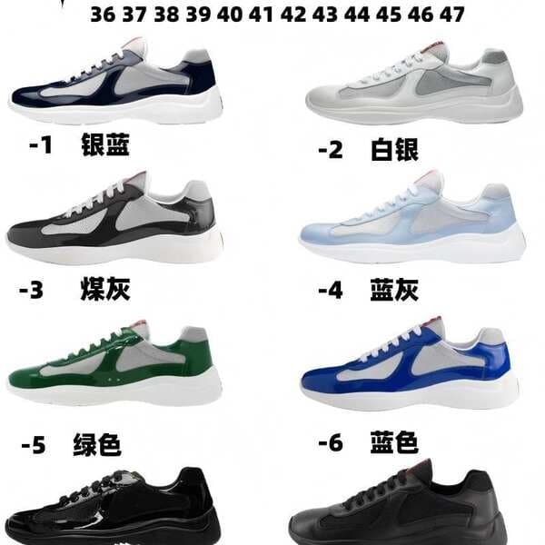 Cross-Border Prada Putian Low-Top Genuine Leather Comfortable Breathable Casual Round-Toe Mesh Patent Leather Solid Color Lace-Up Sneakers