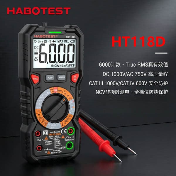 Huabo Ht118D Smart Multimeter for Electricians, Intelligent Anti-Burn Ncv Non-Contact Voltage Detection Digital Multimeter