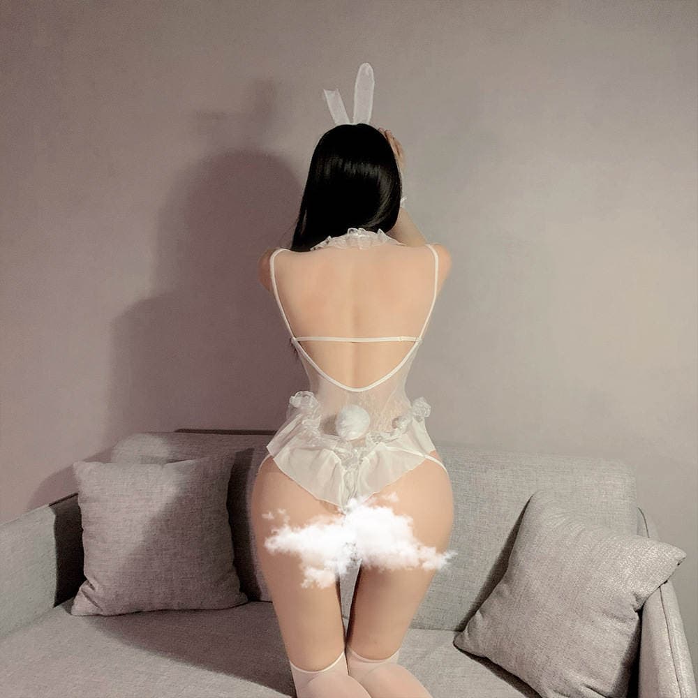 Böyük ölçülü qadınlar üçün seksual dovşan kostyumu, krujeva detallı bodisuit. 2
