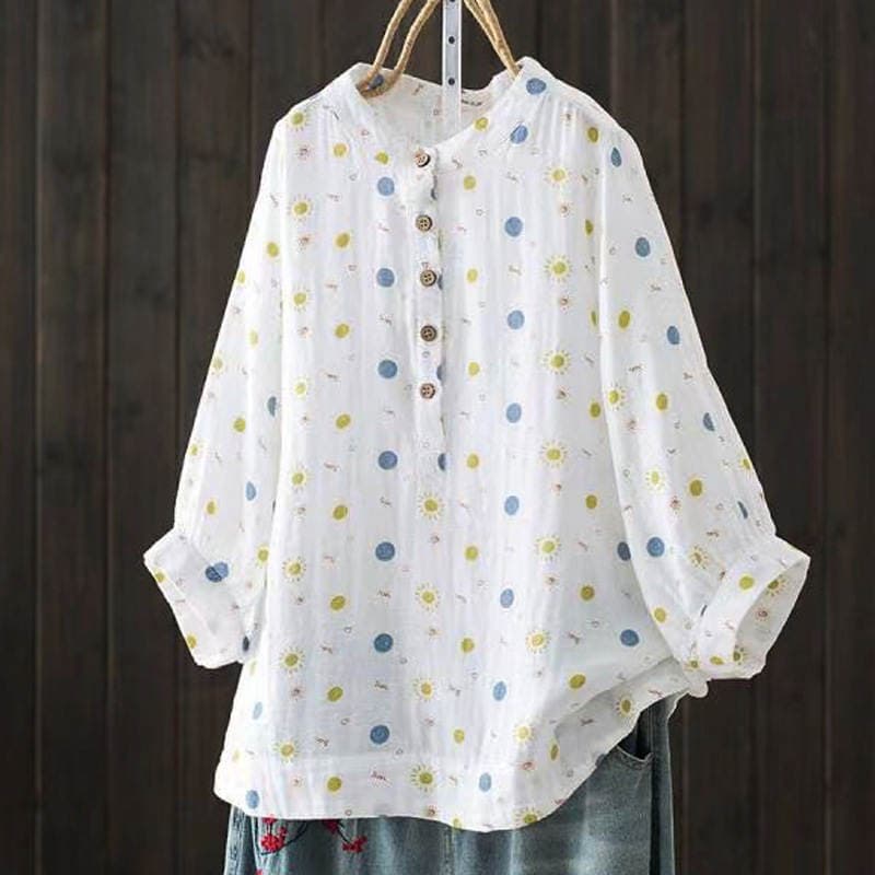 Double-layer cotton yarn shirt floral stand collar baby cotton yarn loose plus size Japanese and Korean shirt factory wholesale delivery women's clothing 4