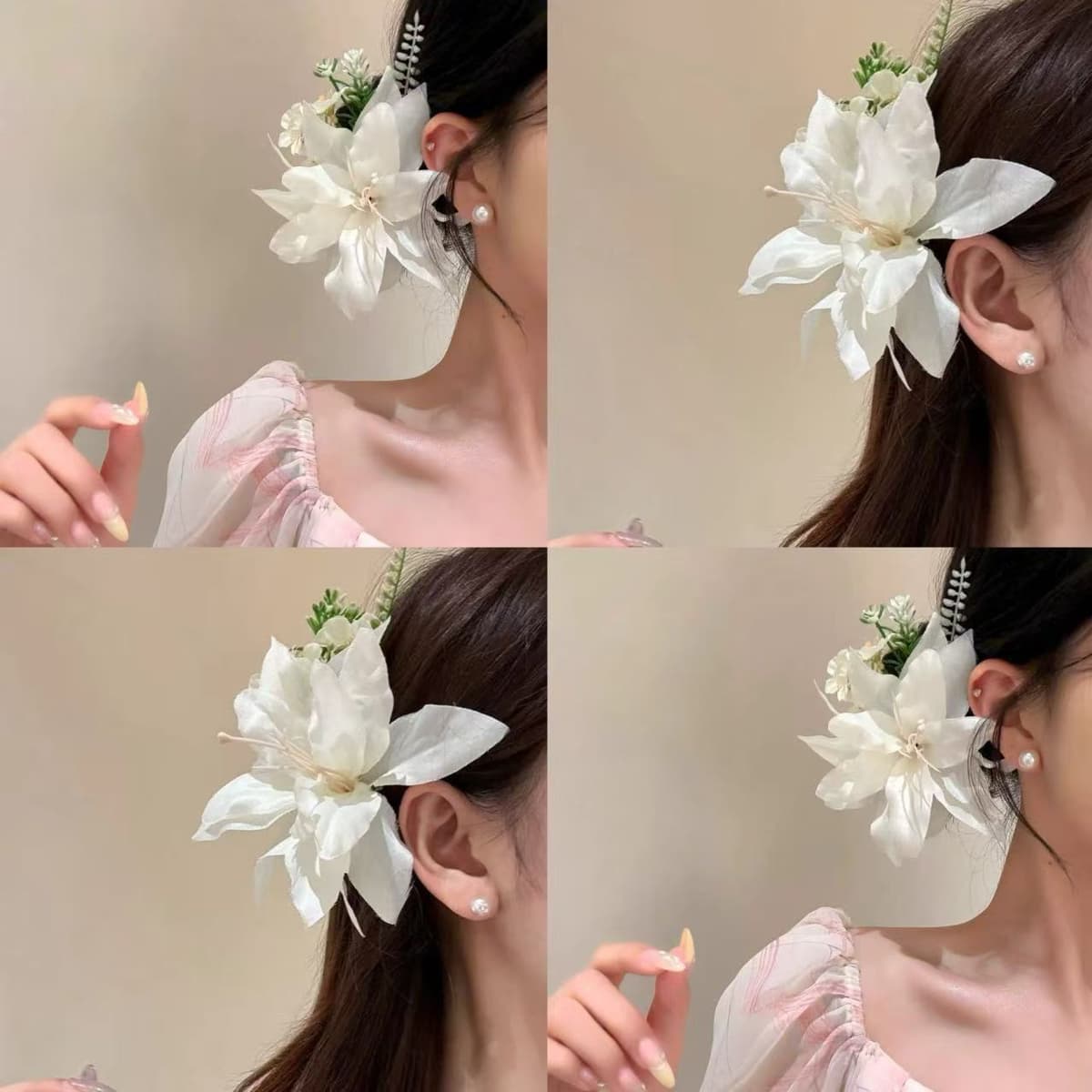 7353 green branch lily hairpin-first love white