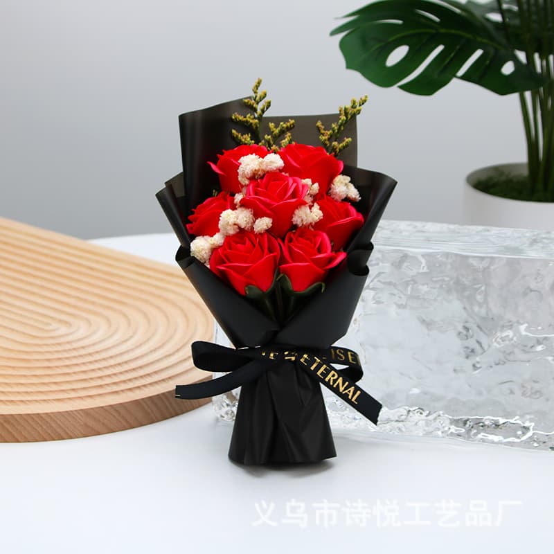 New 7 red and black rose bouquet