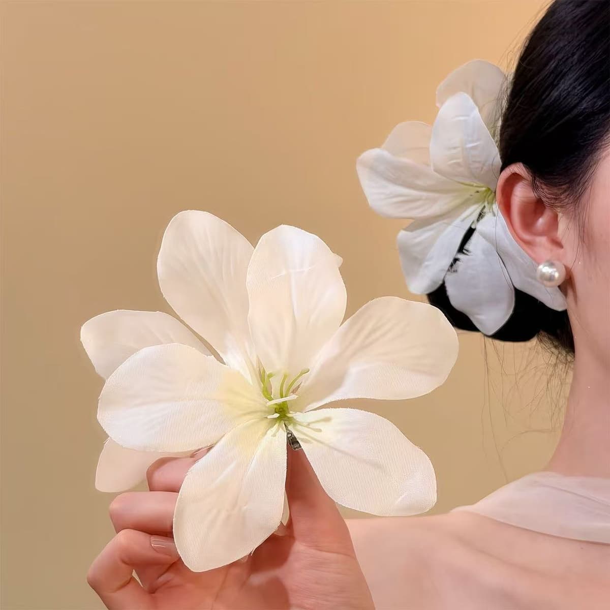 7389 five-petal orchid double flower hairpin-white