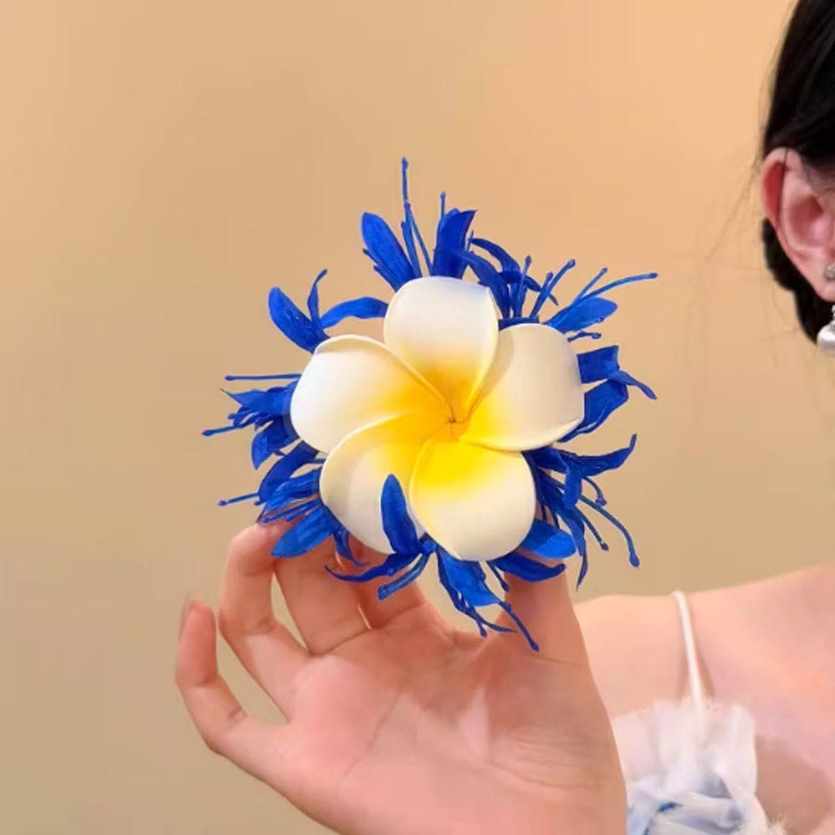 7325 "beyond the shore" plumeria hair clip - deep blue