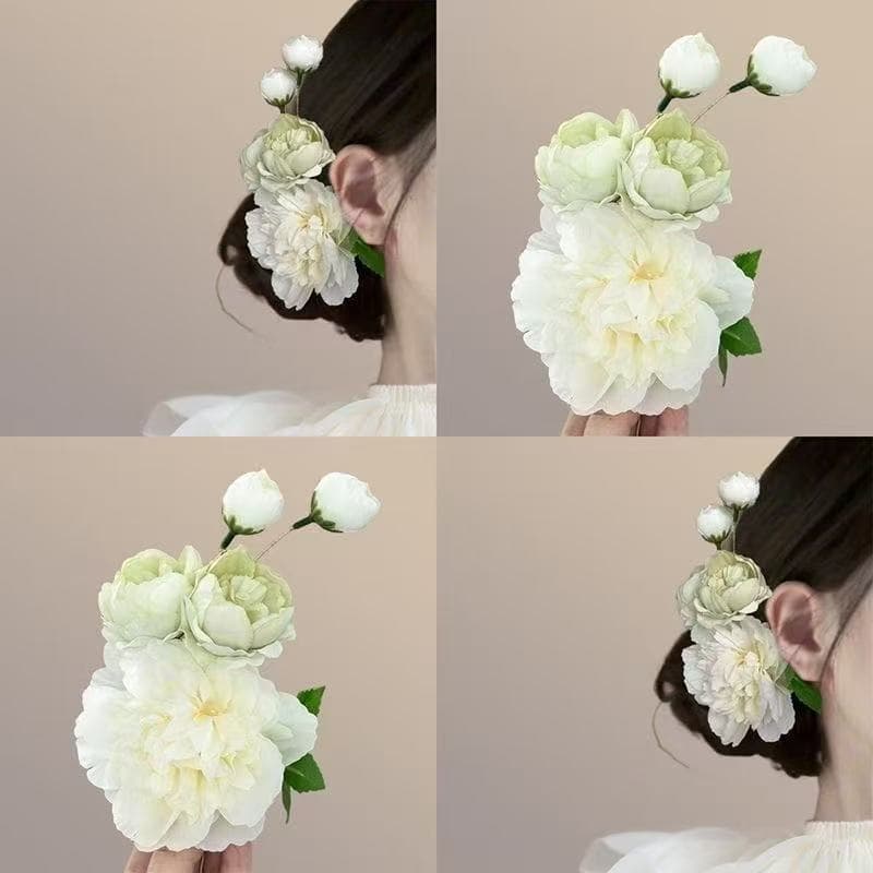 5941 ancient style silk flower white peony hairpin