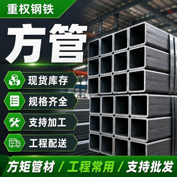 Black-coated steel rectangular tube, thin-walled rectangular tube, galvanized rectangular steel, steel structure workshop rectangular tube, Q235B engineering delivery
