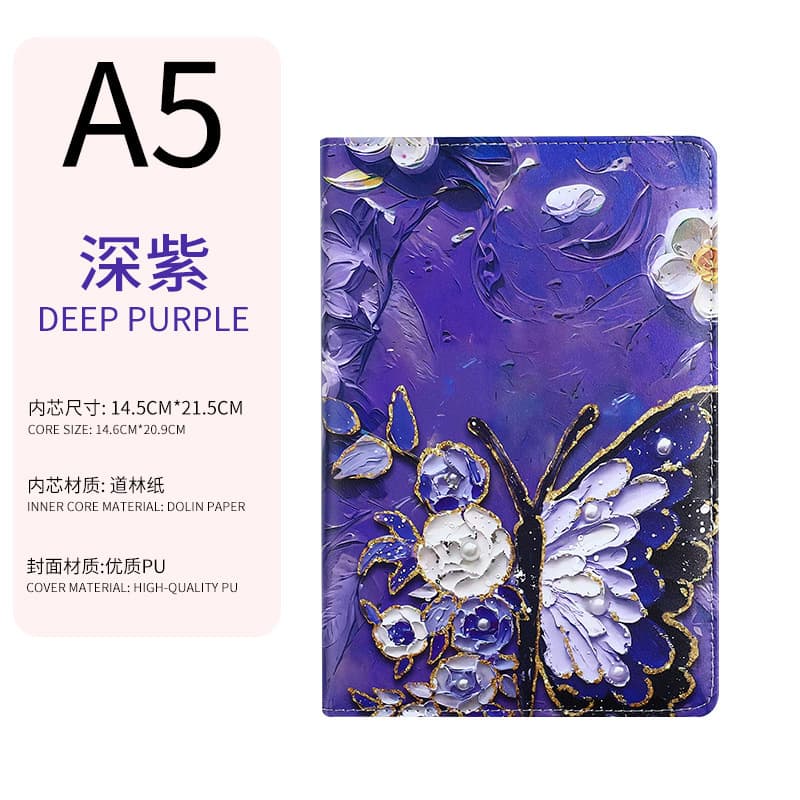 Dark purple butterfly color printed a5 notebook