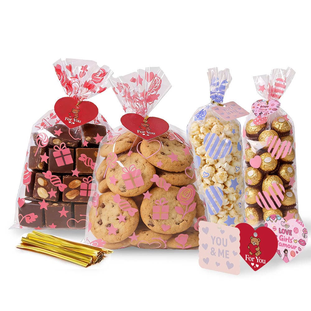 Cross-Border New Valentine's Day Candy Bags Cpp Flat-Mouth Transparent Packaging Bags Snack Biscuits Candy Twist-Tie Gift Bags 1