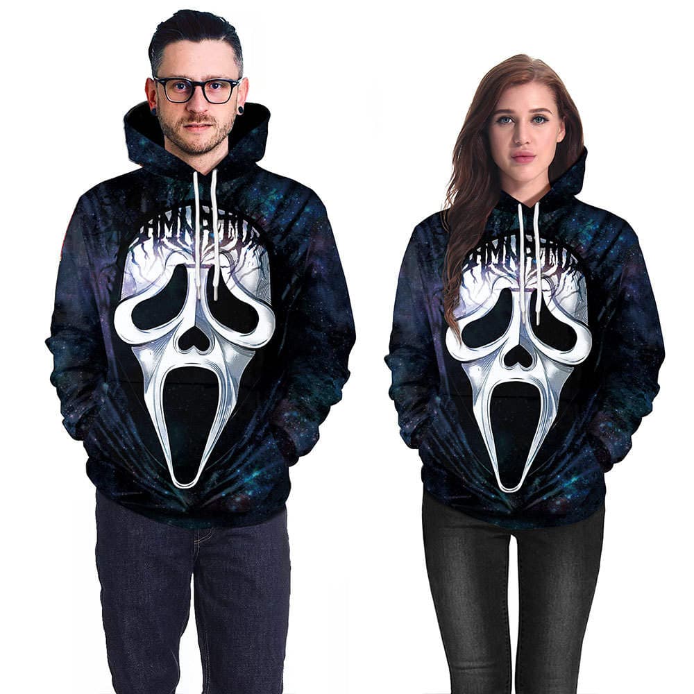 2024 Yeni Küçə Üslublu 3D Qorxulu Maska Avatar Printli Halloween Cüt Sviteri Wb128-012 2