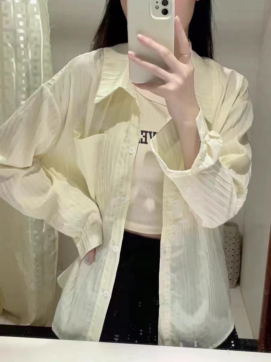 Cs011 textured shirt-apricot