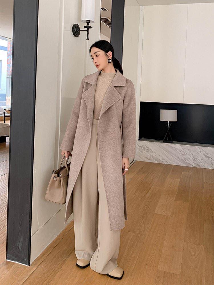 High-end double-sided cashmere coat Women's Mid-length 2023 new winter suit collar slim slimming woolen coat 2