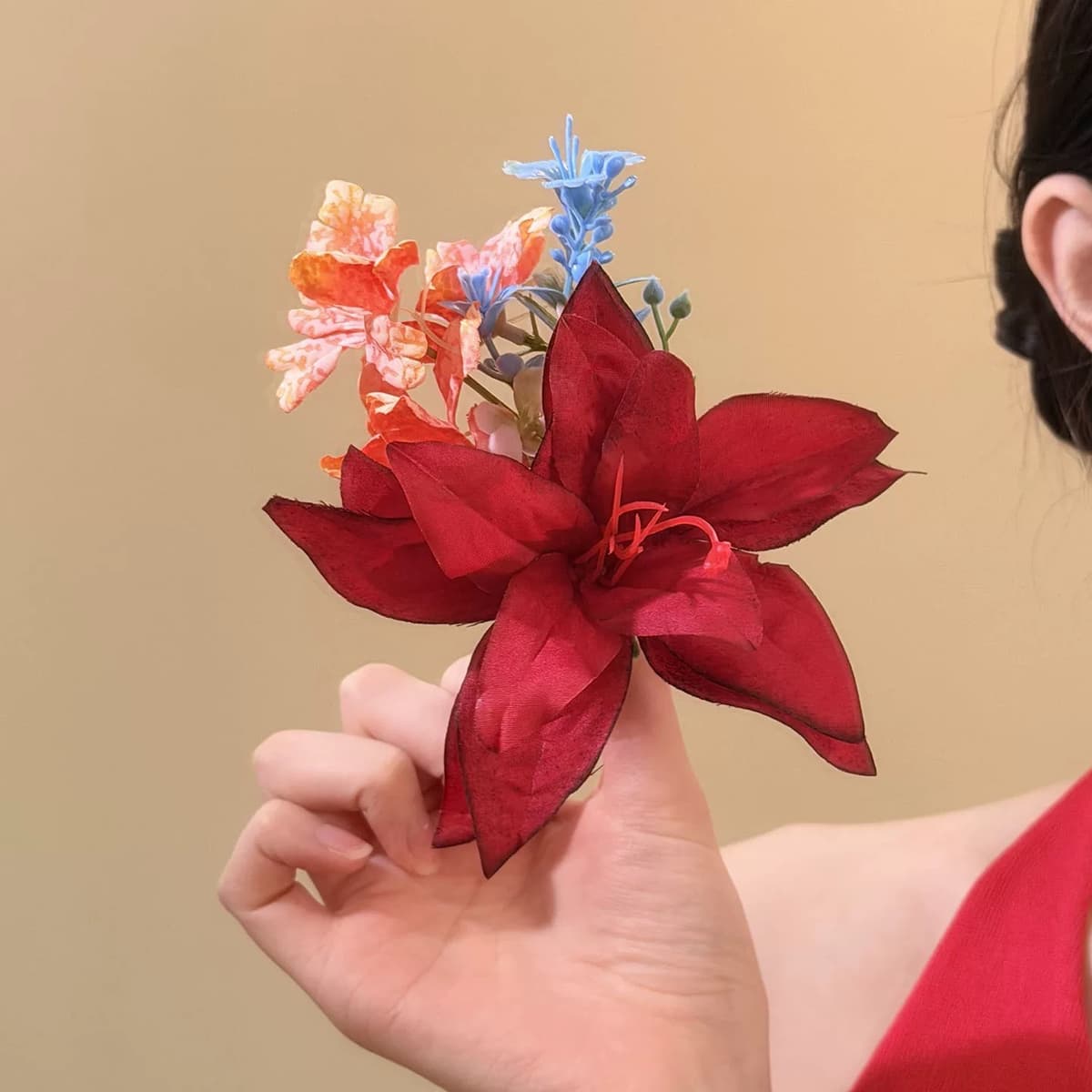 Big red flower hairpin