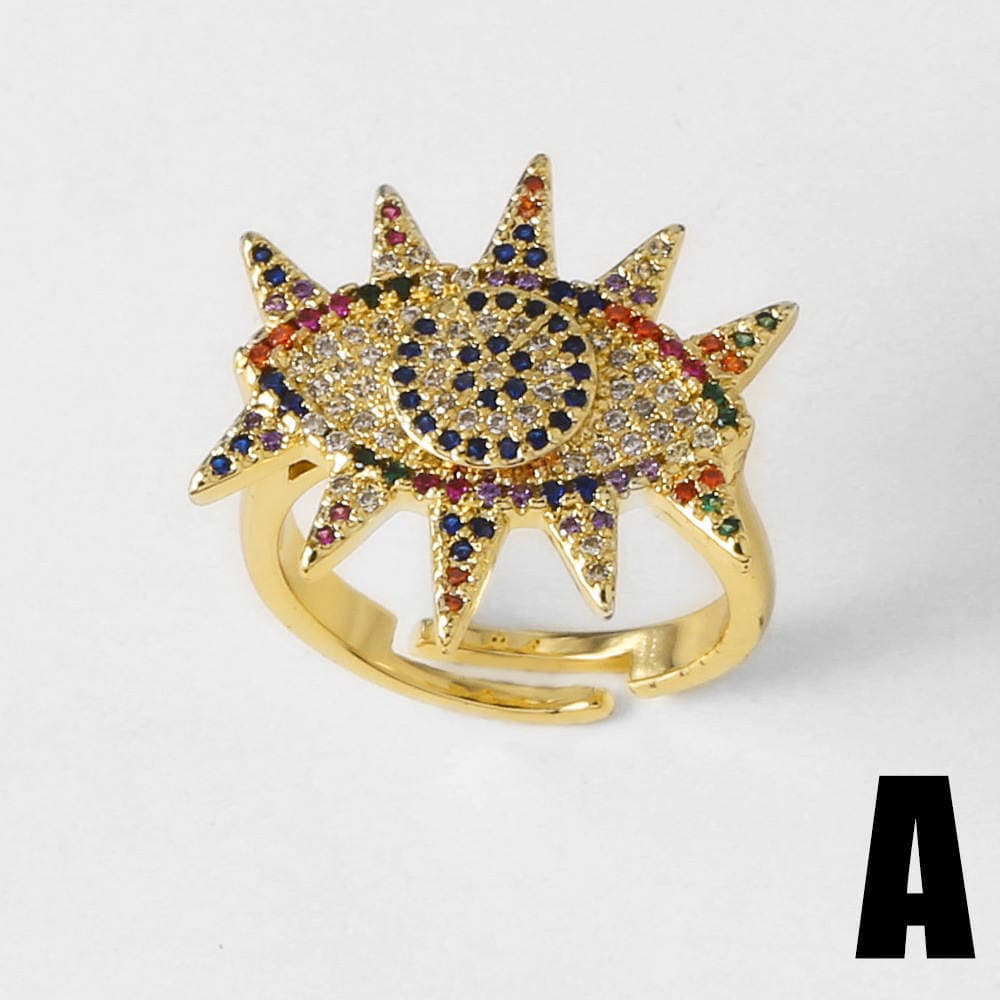 As Jewelry Avropa və Amerika Ürək Formalı Şeytan Gözü Rəngli Emallı Tənzimlənən Üzük, Mis Qızıl suyuna çəkilmiş Rik15 4