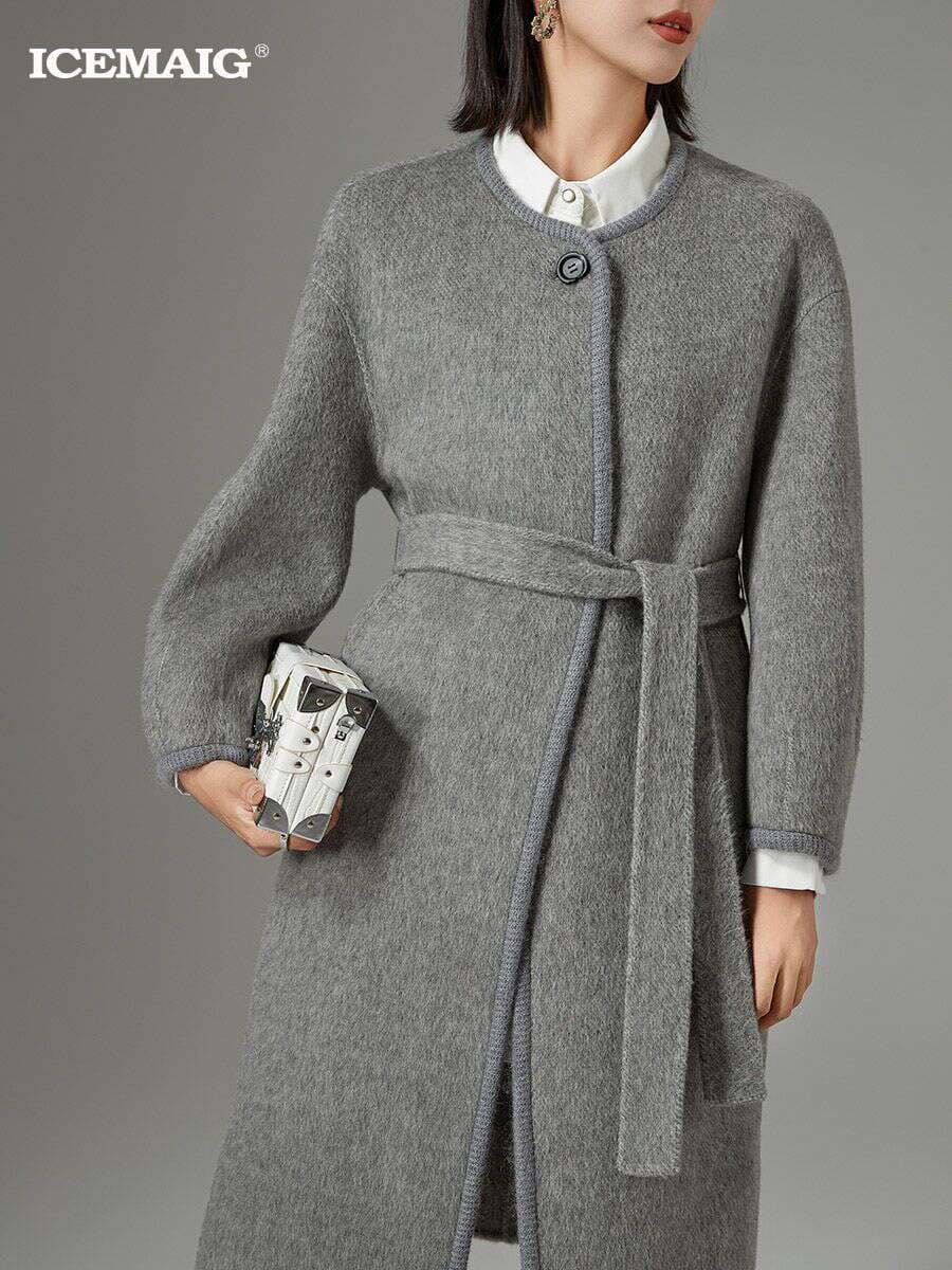Bingmai 25 Autumn and Winter New Style One Button 10 Camel Plush Mid-Length Coat High-End Old Money Style Luxury Gray 3