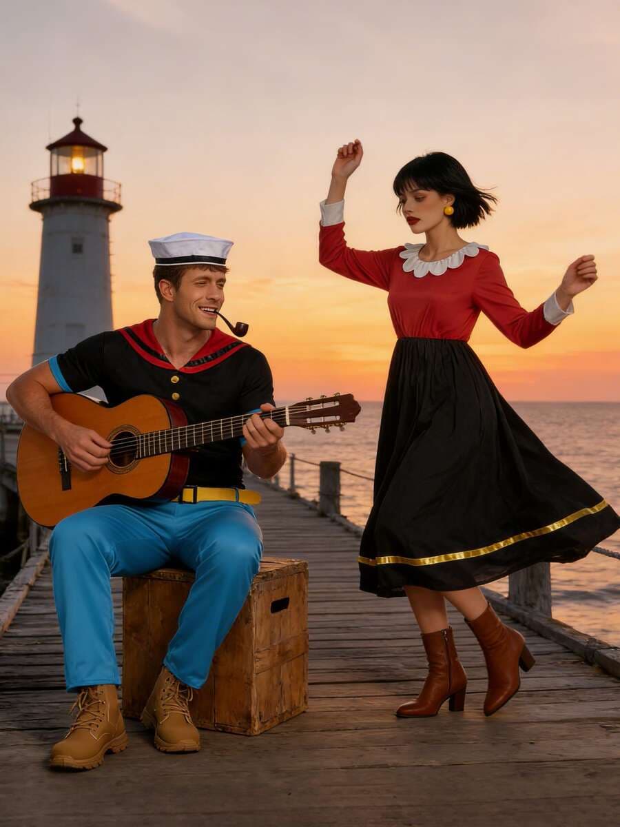 Hellouin üçün Dənizçi Popeye Cosplay Cütlük Kostyumu 4